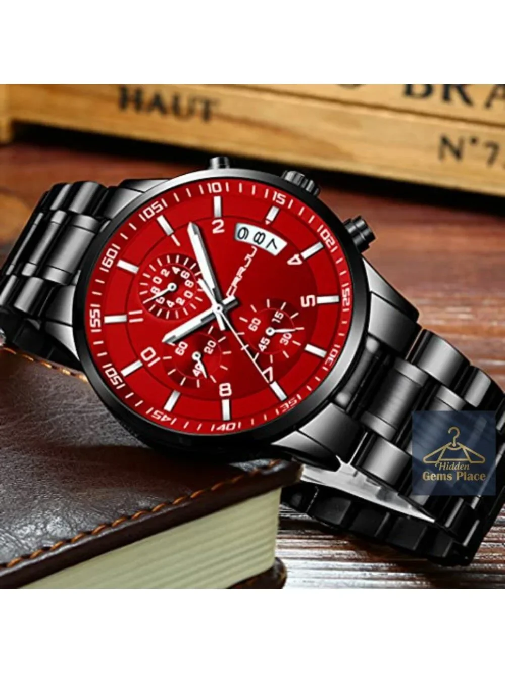 Men's Stainless Steel Chronograph Watch, Waterproof Analog Quartz, Date Display